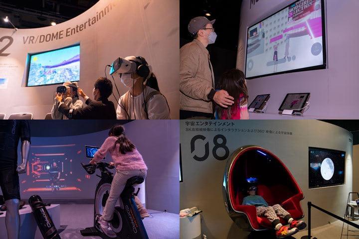 左上 │ 「さかなクンと秘密のラボ」(ROBOTが製作を担当)/ 右上 │ TGC公式メタバースアプリ「バーチャルTGC」(W TOKYOとIMAGICA EEXが共同開発)/ 左下 │ 「SIXPAD HOME GYM」(MTG提供、ROBOTなどグループ各社がライブスタジオのシステム構築から配信、ブランディング、広告ブランディングをはじめとした事業に参画)/ 右下 │ 「SPACE JOURNEY TO THE EARTH」(IMAGICA GROUPが企画・プロデュース、コスモ・スペースが撮影し、IMAGICAエンタテインメントメディアサービスが映像技術を担当)
